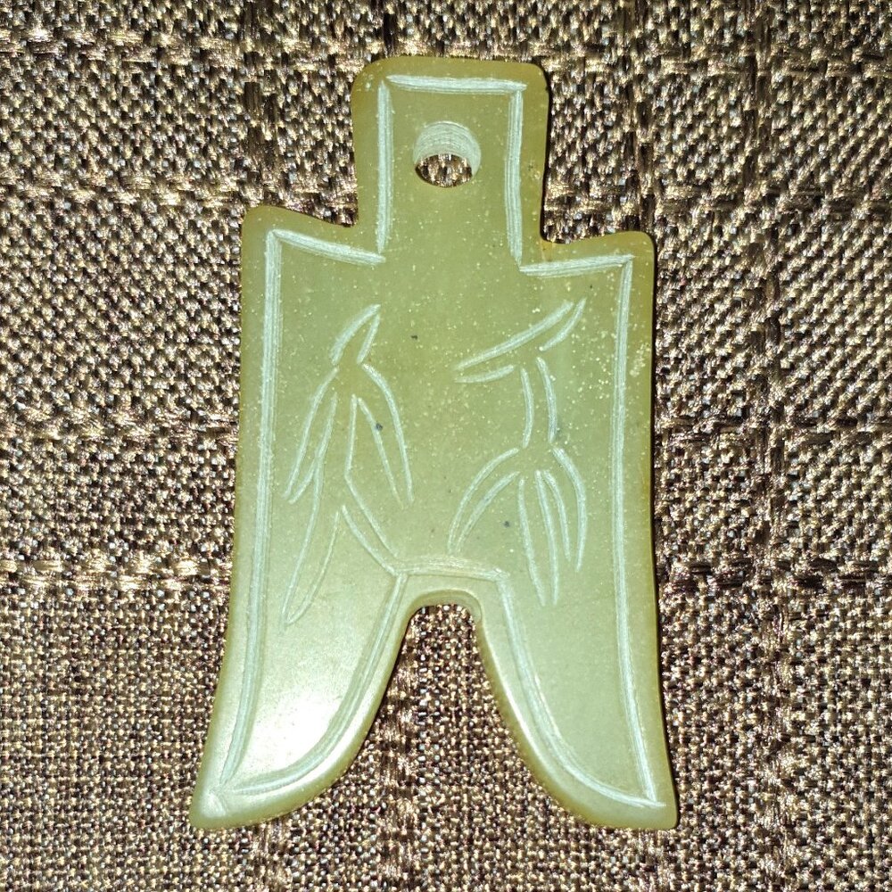 Huge Ancient Chinese Hand-Carved Light Green Jade Spade Money Amulet Pendant